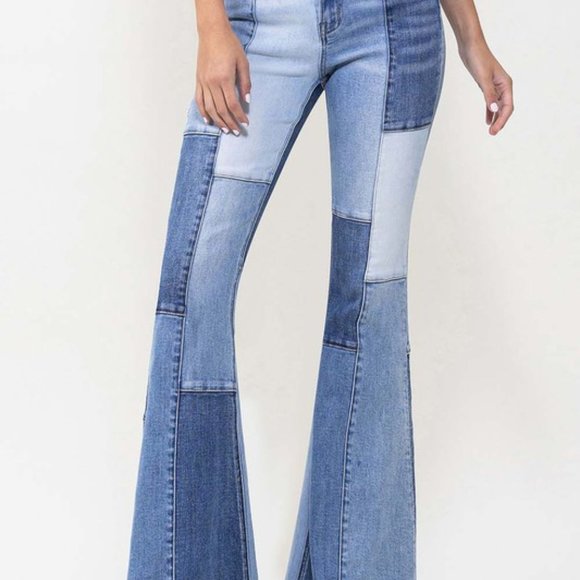 VERVET BY FLYING MONKEY Denim - Last Pair!!!Patchwork Stretch Flare Jeans!